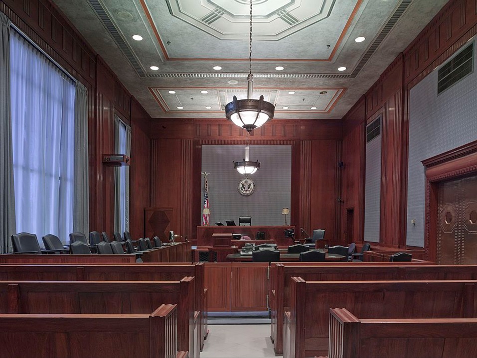 Benches in a courtroom